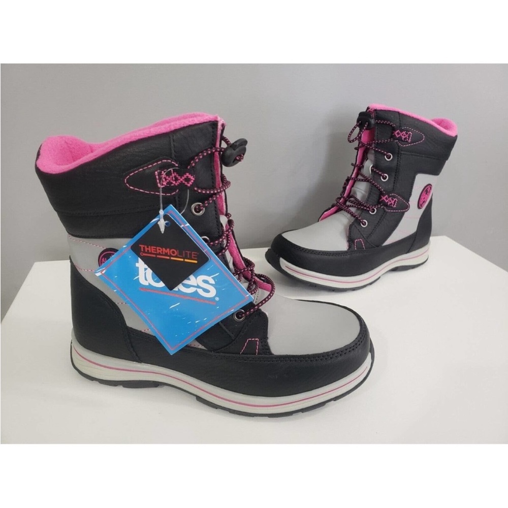 NEW SLIP ON Totes Girls' Winter Boots Size 4 Snow big kid black pink insulated